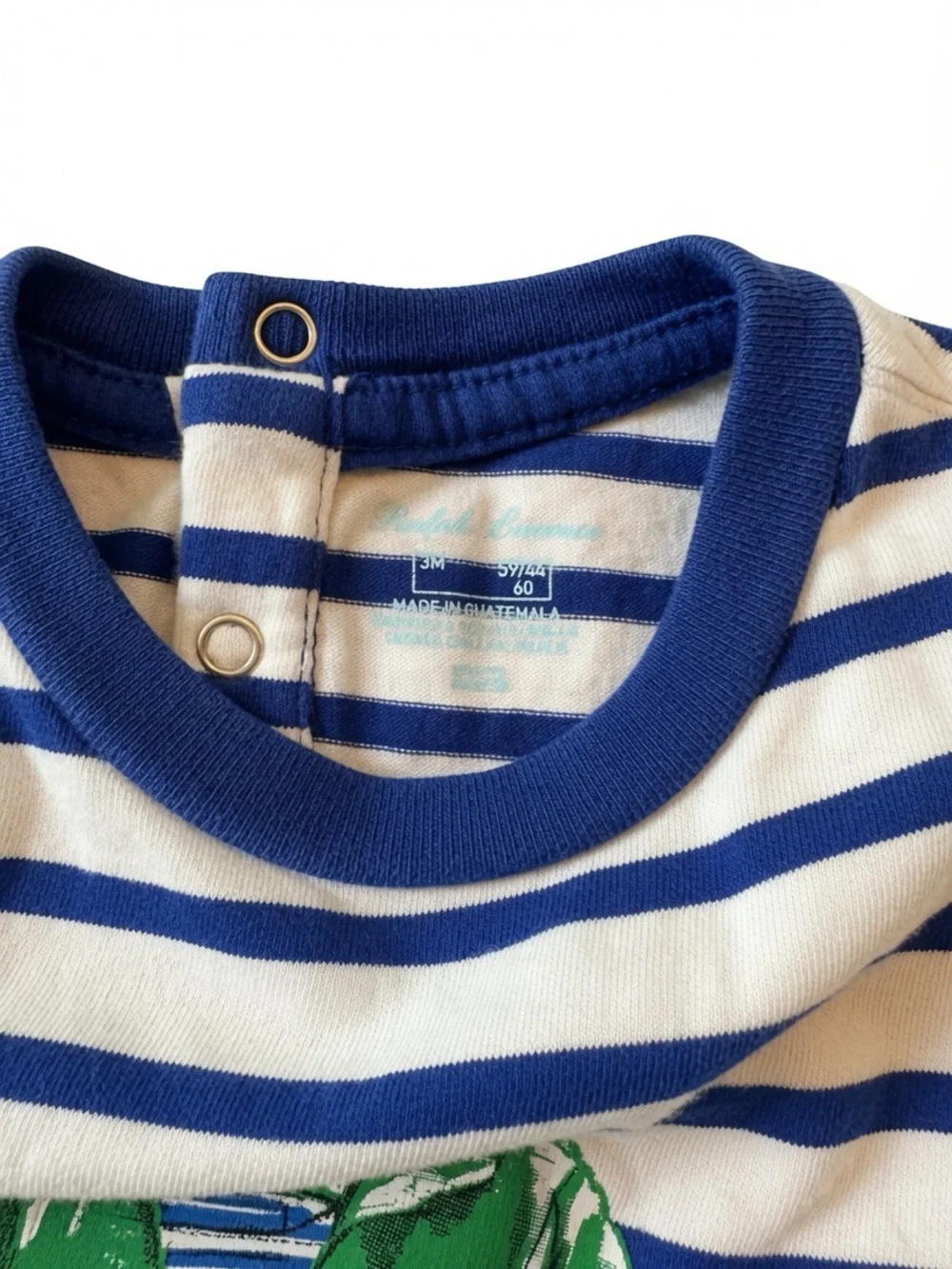 Ralph Lauren Blue and White Striped Bear One-Piece Bodysuit